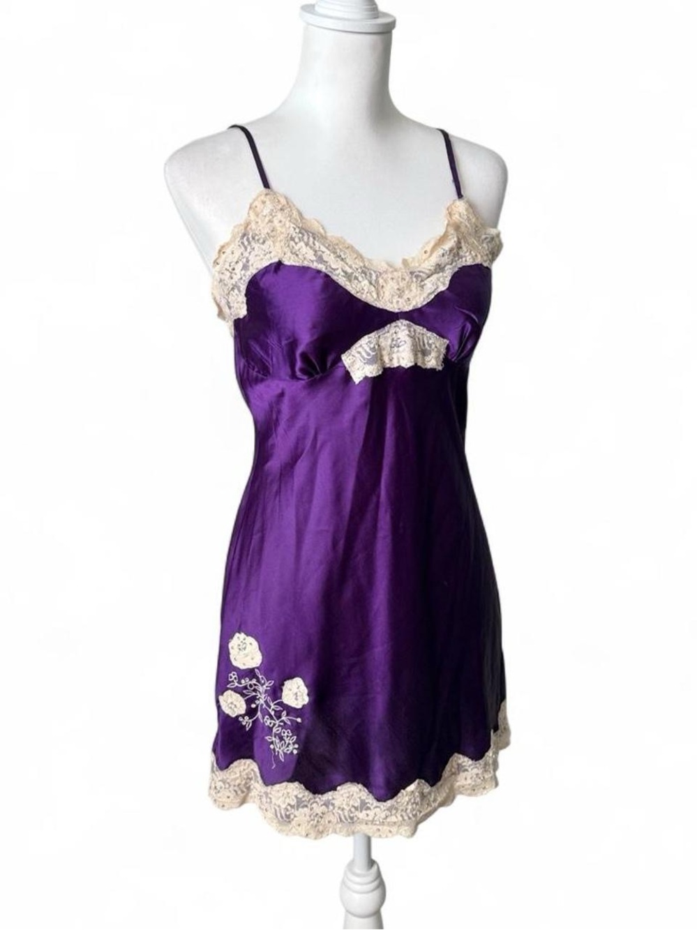 Purple Satin Embroidered Slip Dress